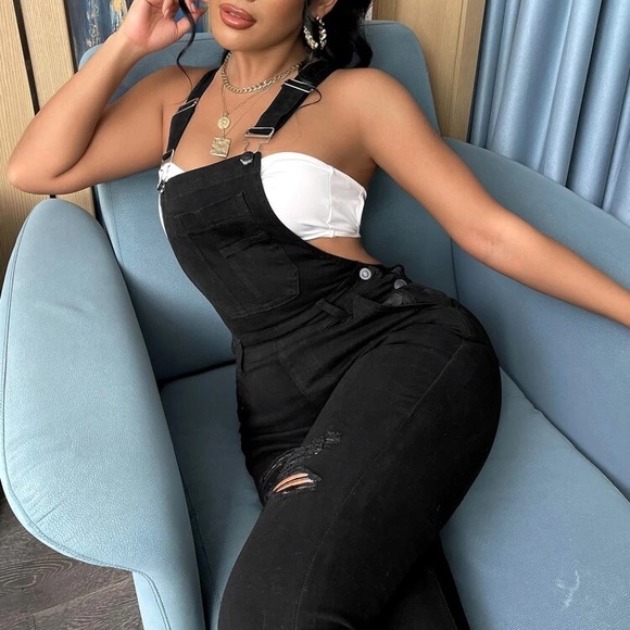 💐FREE PEOPLE Distressed overalls💐& cami💐 - Picture 2 of 16